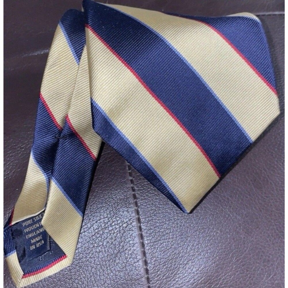 Brooks Brothers Silk Tie NWT Gold Blue Striped Regimental Made USA Classic